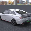 White Sporty Sedan With Sharp Front Design And Black Wheels Red Accents