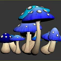 Fresh Blue Mushrooms With White Spots And Reflections On Dark Surface
