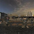 Ancient Architecture Complex With Traditional Roofs Courtyard And Stone Paved Ground At Sunset