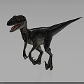 Realistic Velociraptor Dinosaur Character With Blue Green Body White Stripes Red Eyes Open Mouth Standing Pose