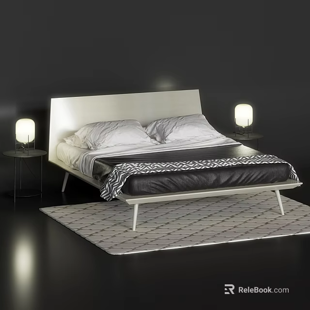 Modern Bedroom Interior With Stylish Bed Nightstands Table Lamps And Rug 3d model 