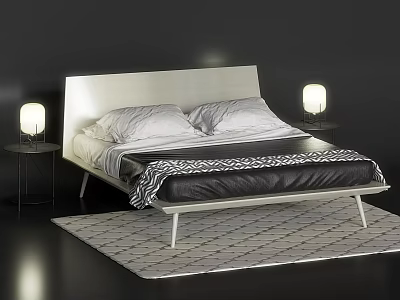 Modern Bedroom Interior With Stylish Bed Nightstands Table Lamps And Rug 3d model