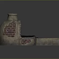 Decorative Ornament Set Featuring Brick Structure Frying Pan Flame Effect And Stone Base