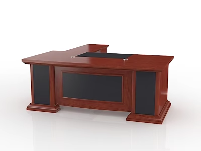 Sturdy Wooden Office Desk Design With Black Panel And Storage Drawers For Executive Office Workspace 3d model