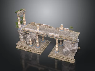 Detailed Ancient Ruins Scene With Stone Columns Platforms Vines And Blocks 3d model