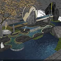 Serene Courtyard Landscape With Water Feature Rockery Koi Fish Stone Lantern And Red Leaf Tree