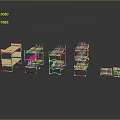 Modern Shelf Structures With Orange And Black Designs Various Layer Configurations On Glossy Black Surface