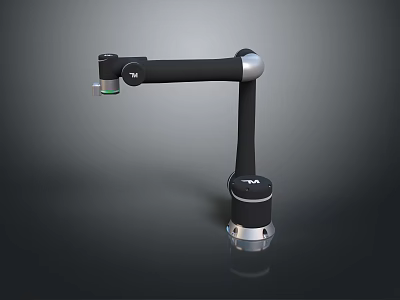 Modern Mechanical Arm Design Faucet With Black Body Silver Accents And Circular Base 3d model