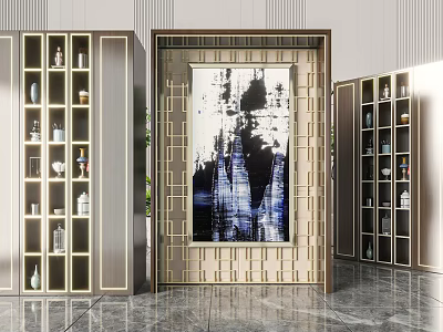 Elegant Modern Bookcase Design With Metal Frame Glass Doors And Decorative Items 3d model