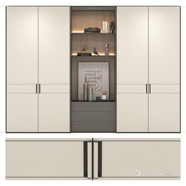 Modern Double Bed With Open Design Wardrobe And Storage Cabinets 3d model 