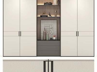 Modern Double Bed With Open Design Wardrobe And Storage Cabinets 3d model