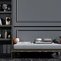 Modern Technology Exhibition Hall Interior With Gray Walls Bookshelf Bench And Marble Floor
