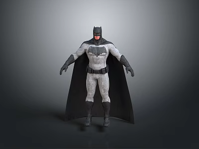 Detailed Batman Costume With Cape And Standing Pose On Gray Background 3d model