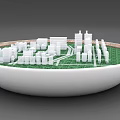Commercial Equipment For City Model Display With White Building Models Circular Showcase And Green Area