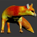 A Colorful Fox Model With Orange And Red Fur Standing On Black Background