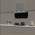 Modern Kitchen Interior With Gray Cabinets Range Hood Cooktop Countertop And Appliances