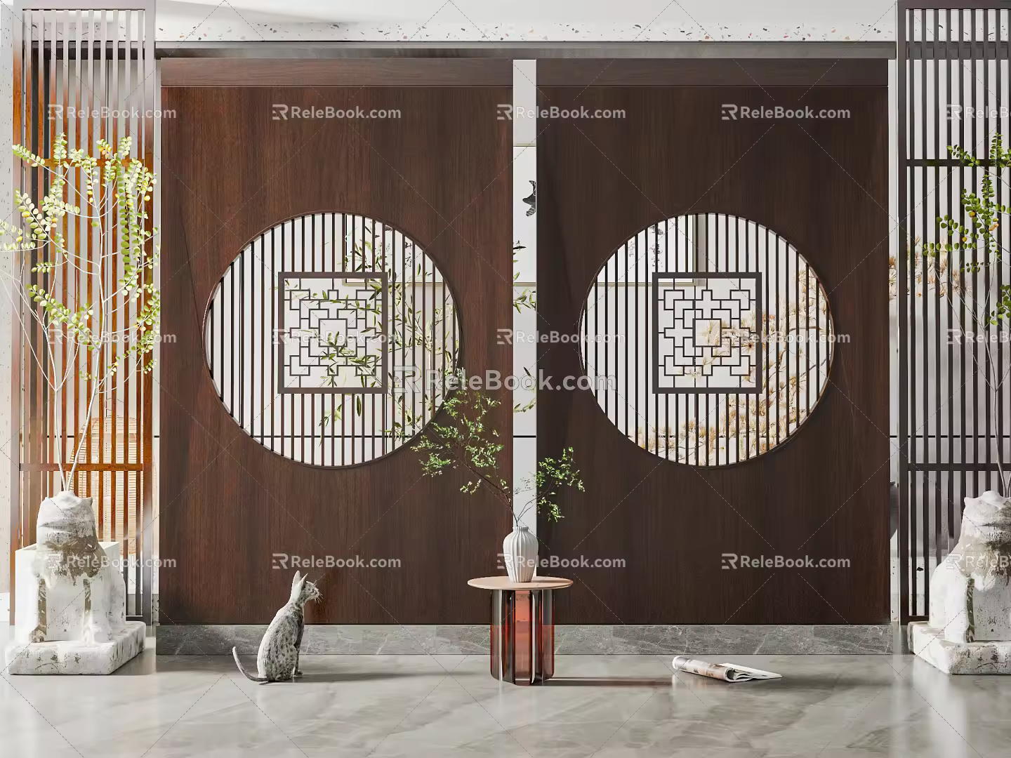 Chinese Partition Partition Screen Stone Carving Ornaments 3d model