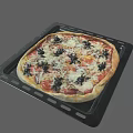 Halloween Spider Decorated Pizza On Black Baking Tray With Melted Cheese