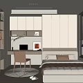 Tatami Bedroom Single Chair Laptop Computer Bookcase Hanging Cabinet Decorative Cabinet Table Lamp 3d model