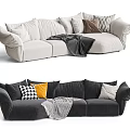 Light And Dark Colored Sectional Sofa With Multiple Throw Pillows Various Patterns And Soft Blankets 3d model