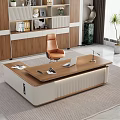 Modern Office Desk Interior With Laptop Desk Lamp Bookshelf Potted Plant And Chair