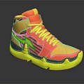 High Top Basketball Shoes with Vibrant Red Yellow Orange and Blue Striped Athletic Design