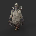 Three Headed Gray Monster With Tattoos And Blood Stains Fantasy Creature Design