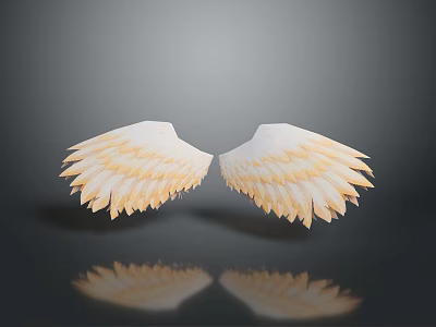 White And Gold Feather Wings Decorative Ornament For Home Living Spaces 3d model