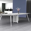 Modern Office Desk With Red Chair And Vase Brown Cabinet White Wall Round Ceiling Light