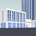 Modern High Rise Office Building With Glass Facade And Adjacent Structures 3d model