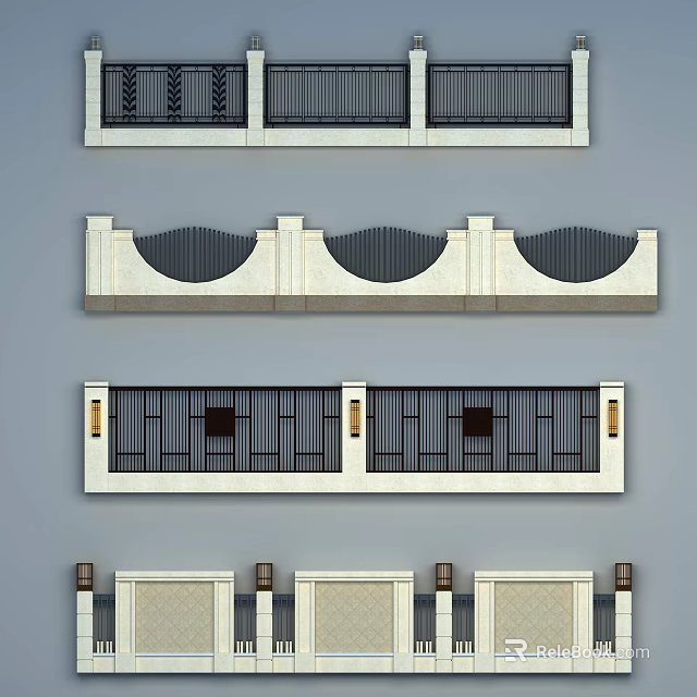 Traditional Building Facade Design With Decorative Grilles Railings And Lighting Elements 3d model