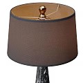 Brown Fabric Shade Table Lamp With Gray Marble Base And Brass Accents