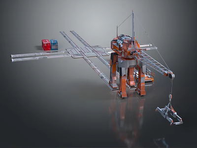 Large Orange Mechanical Industrial Equipment Structure With Metal Arms Brackets And Connecting Parts 3d model