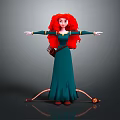 Red Haired Female Character In Green Dress With Bow And Arrow Outstretched Arms