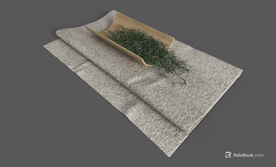 Gray Textile Cloth With Wooden Tray And Green Plants For Home Decor 3d model 