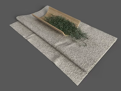 Gray Textile Cloth With Wooden Tray And Green Plants For Home Decor 3d model