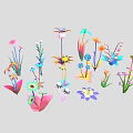 Colorful Different Types Of Garden Plants With Vibrant Flowers Green Leaves And Stems