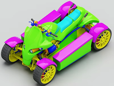 Colorful Green And Pink Four Wheel Motorcycle With Blue Seat Yellow Wheels 3d model