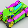 Colorful Green And Pink Four Wheel Motorcycle With Blue Seat Yellow Wheels