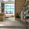 Loft Interior With Staircase Open Layout Bar Counter And Greenery 3d model