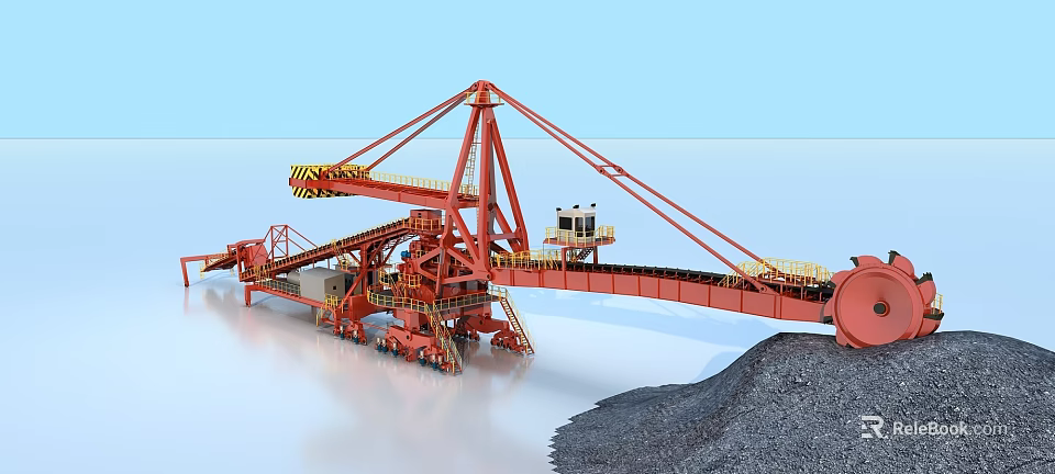 Red Industrial Loading Machinery With Conveyor Belt And Ore Pile Structure 3d model 