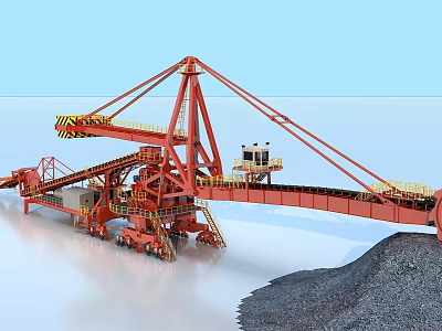Red Industrial Loading Machinery With Conveyor Belt And Ore Pile Structure 3d model