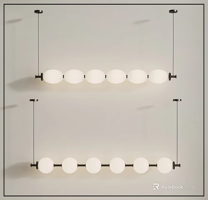 Modern Linear Pendant Light With White Globular Bulbs And Metal Frame For Interior Decor 3d model 