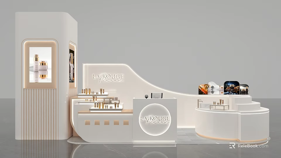 LABROUGE Cosmetics Store With Modern White Counters Curved Design And Product Displays 3d model 
