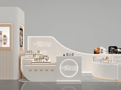 LABROUGE Cosmetics Store With Modern White Counters Curved Design And Product Displays 3d model
