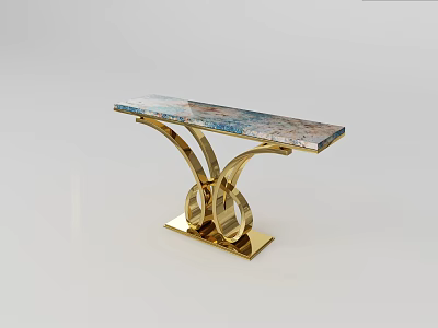 Modern Console Table With Blue Gray Veined Marble Top And Gold Metal Base 3d model