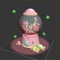 Pink Gumball Machine Filled With Colorful Candy And Pig Decorations Surrounded By Stars