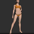 Woman in Orange Bikini Standing in 3D Model Pose with Gray Background