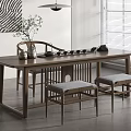 Traditional Solid Wood Tea Table and Chairs with Tea Set in Natural Light Minimalist Room