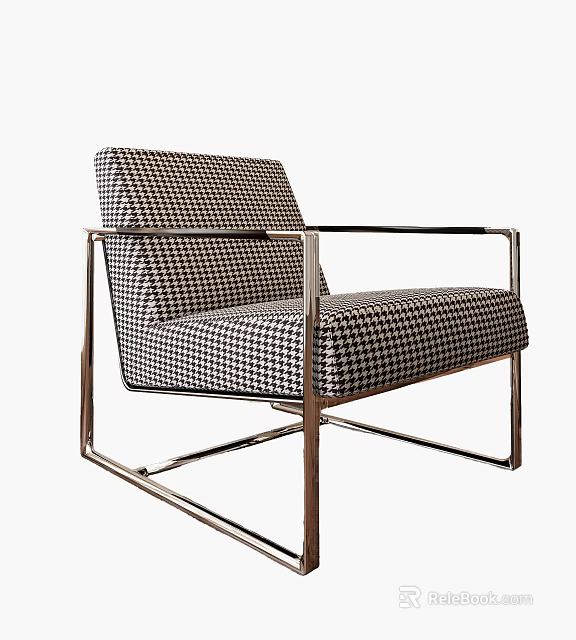 Modern Single Sofa With Houndstooth Pattern And Metal Frame In Contemporary Design 3d model